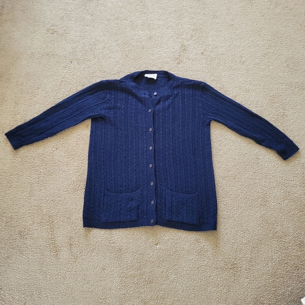 Vintage 90s Womens Carly Blake Knit Cardigan Blue Oversized Small